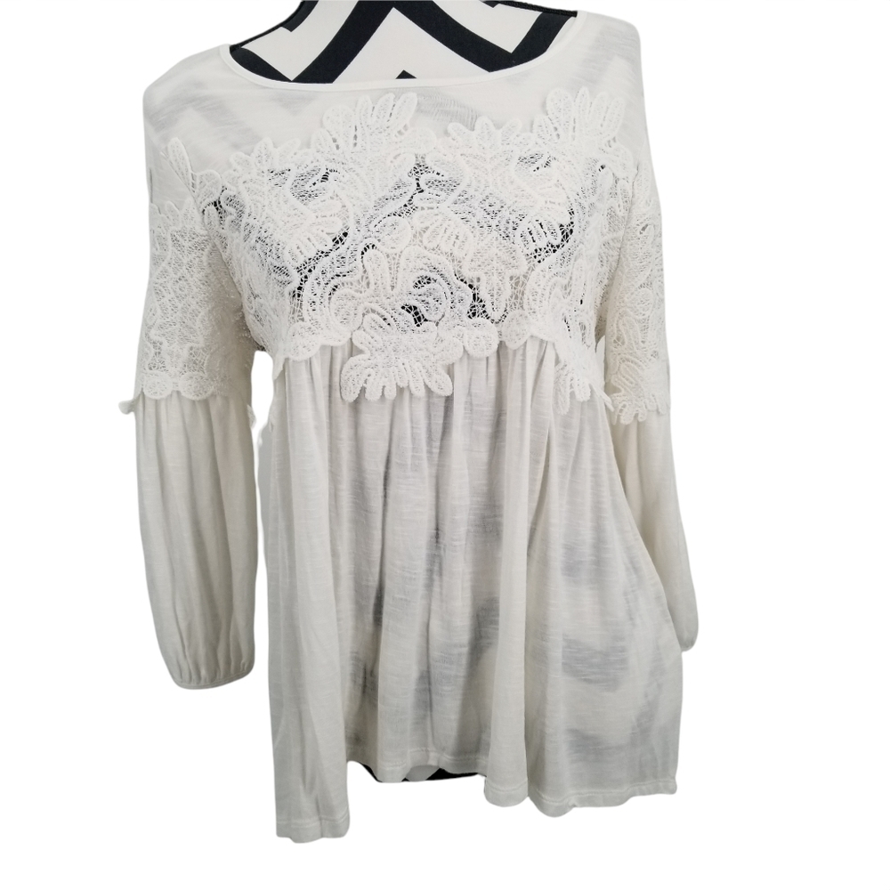 ADIVA Lace 3/4 Sleeve Peasant Blouse Size S